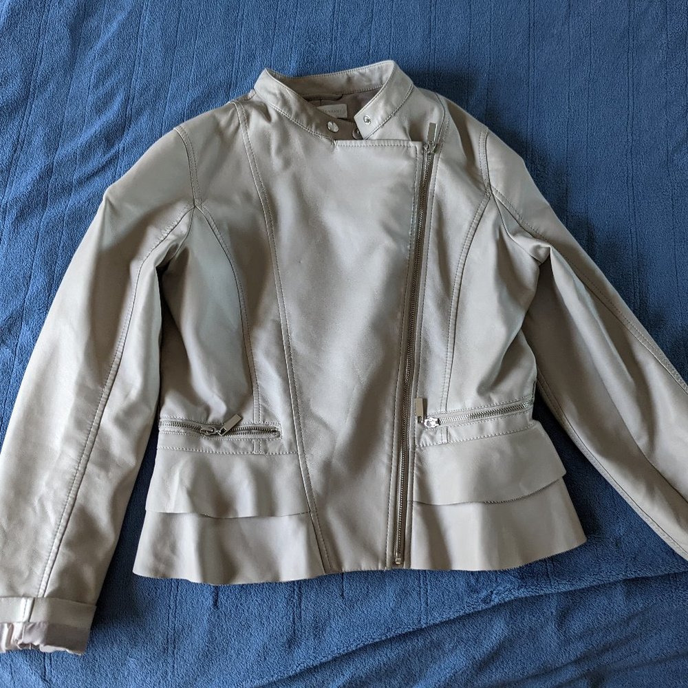 New York and Company Faux Leather Jacket with Pleats